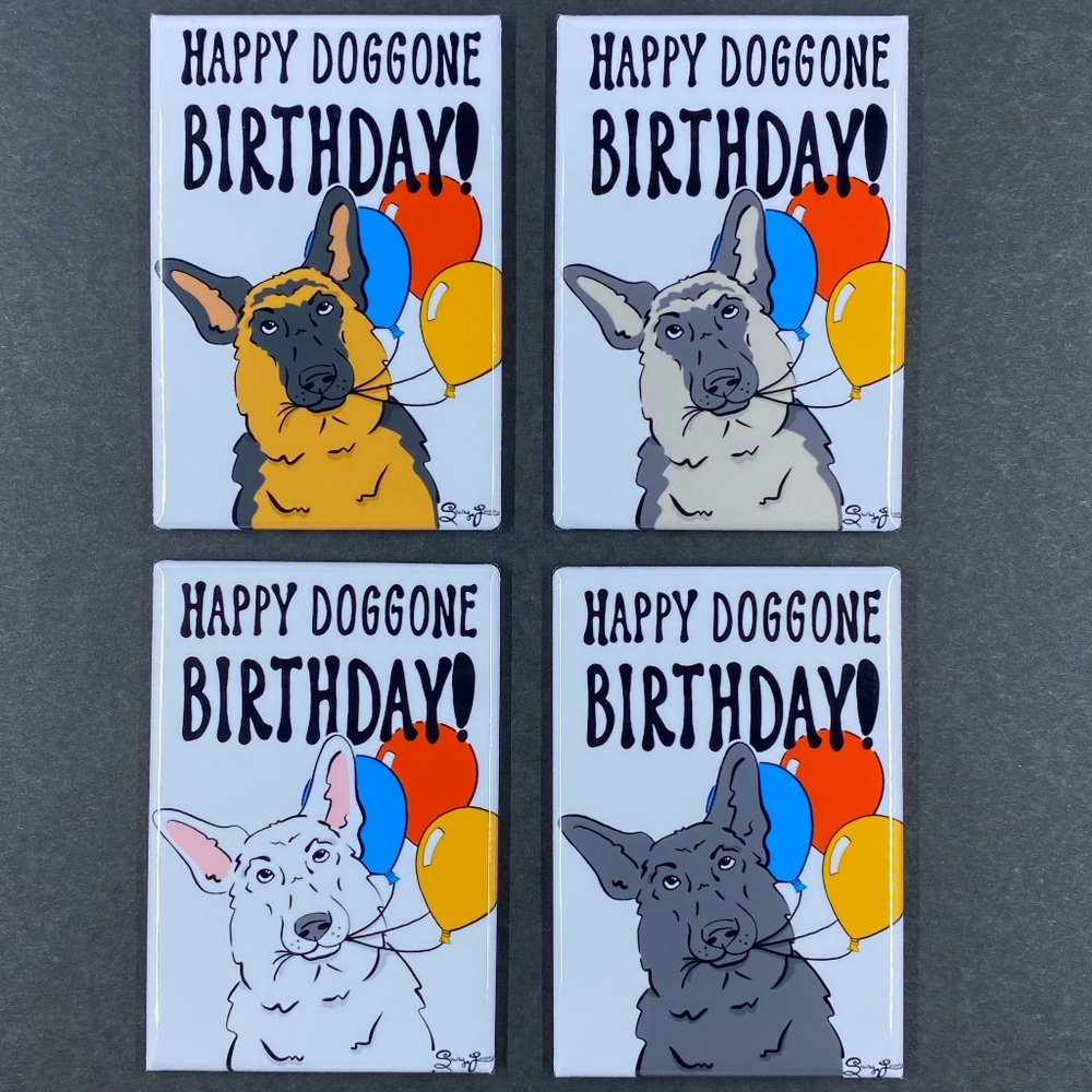 German Shepherd Dog Birthday Magnet, Handmade Decor Gift 2x3" (Single Magnet)
